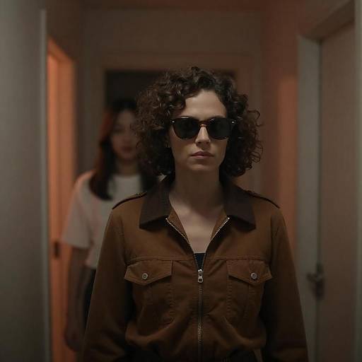 Mysterious Woman in Dimly Lit Hallway