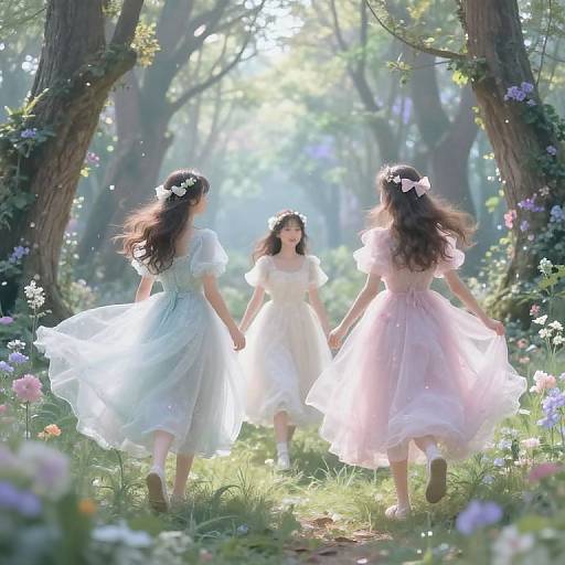 Ethereal Girls Riding Through Mystical Forest