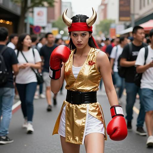 Fierce Female Boxer in Urban Battle