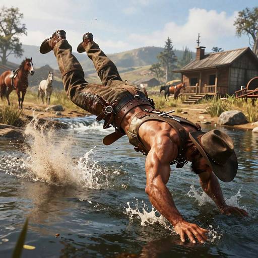 Western Outlaw Diving Action Scene