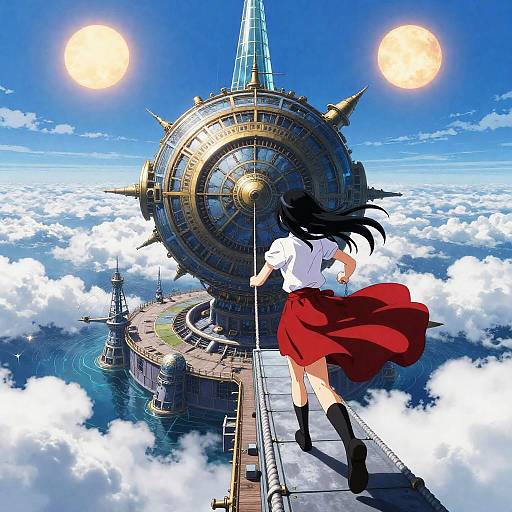 Aerial Swordswoman and Clockwork Airship