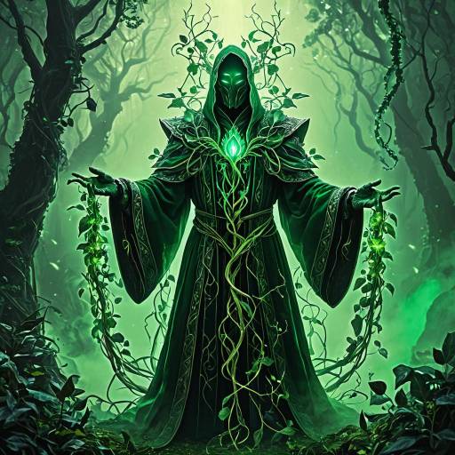 Spectral Botanist in Glowing Vines