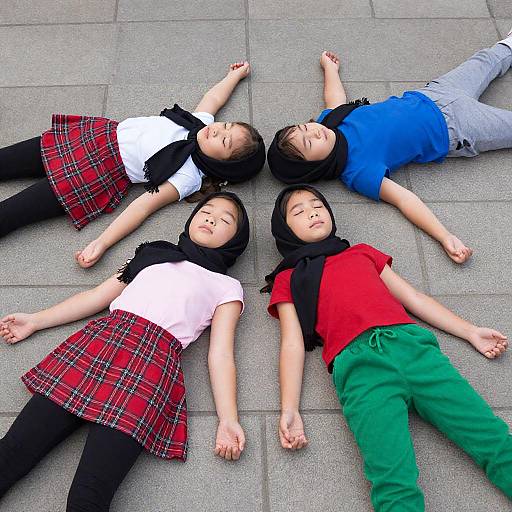 Young Girls Relaxing on Stone Ground