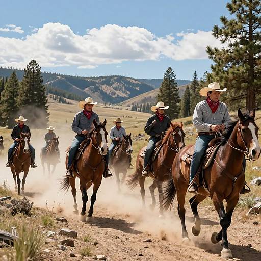 Cowboys Riding Rugged Mountain Trail