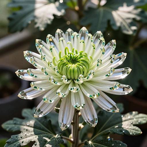 Emerald Mica Chrysanthemum with Glass Petals