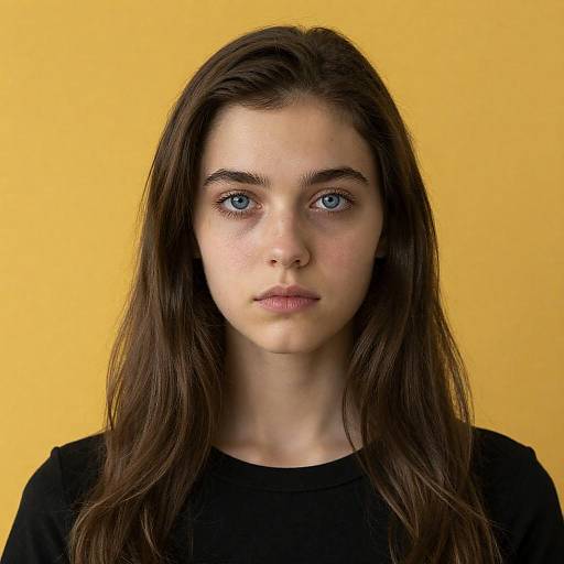 Serious Portrait: Blue Eyes, Yellow Background