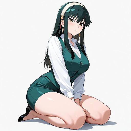 Anime Office Lady Kneeling