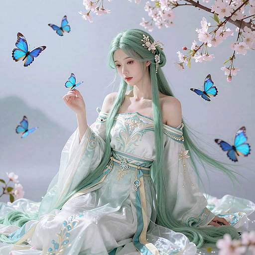 Serene Woman with Flowing Green Hair