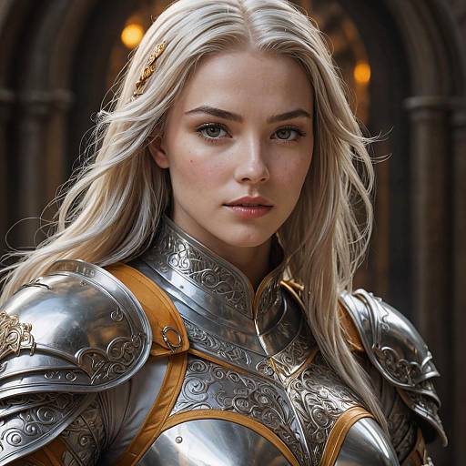 Female Knight in Detailed Silver Armor
