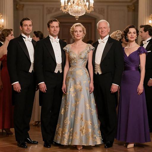 Elegant Ballroom Scene with Glamorous Attire