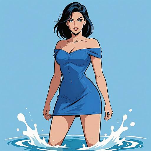 Confident Woman in Water - Comic Style