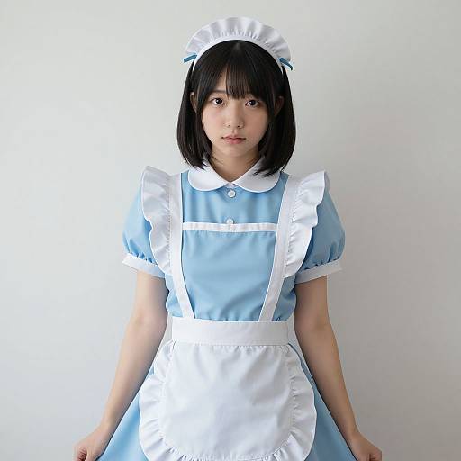 Realistic Blue Maid Outfit Portrait