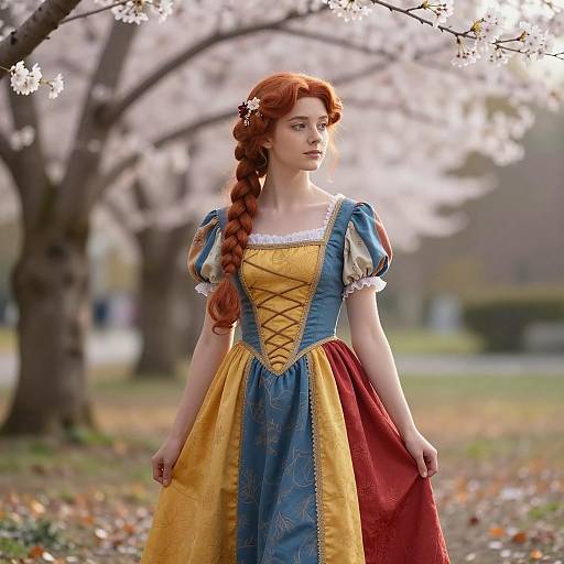 Young Woman in Medieval Dress with Red Braided Hair