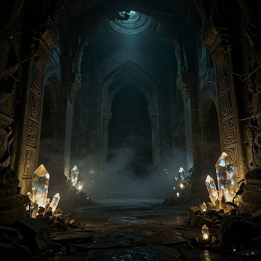 Eerie Dark Dungeon with Glowing Crystals
