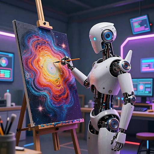 Surreal Humanoid Robot Painting Cosmos