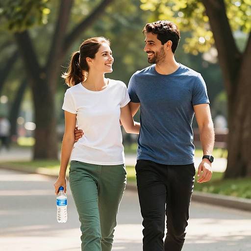 Happy Couple Walking in Sunny Park