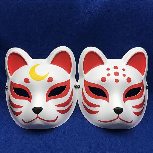 Artistic Fox Masks on Blue Fabric