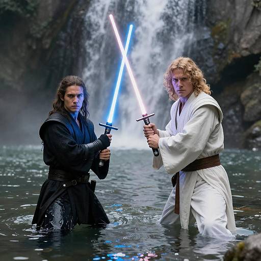 Epic Battle Scene in Waterfalls