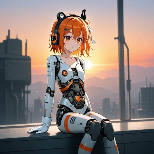 Android Girl with Orange Hair and Headlamp