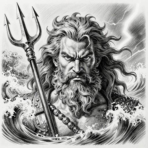 Epic Poseidon Pencil Sketch
