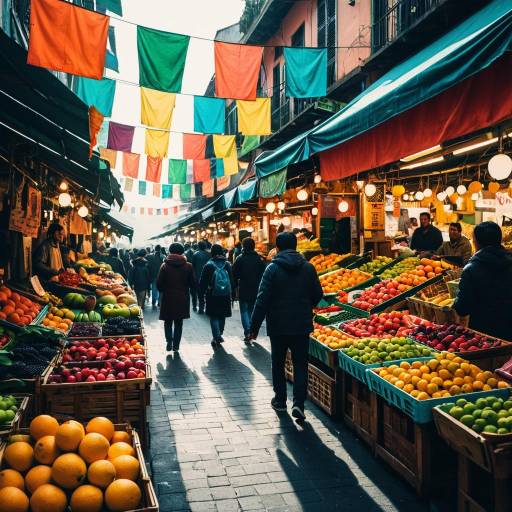 Vibrant Early Morning Street Market Scene