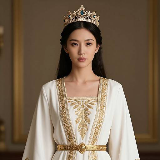 Regal Woman in White and Gold