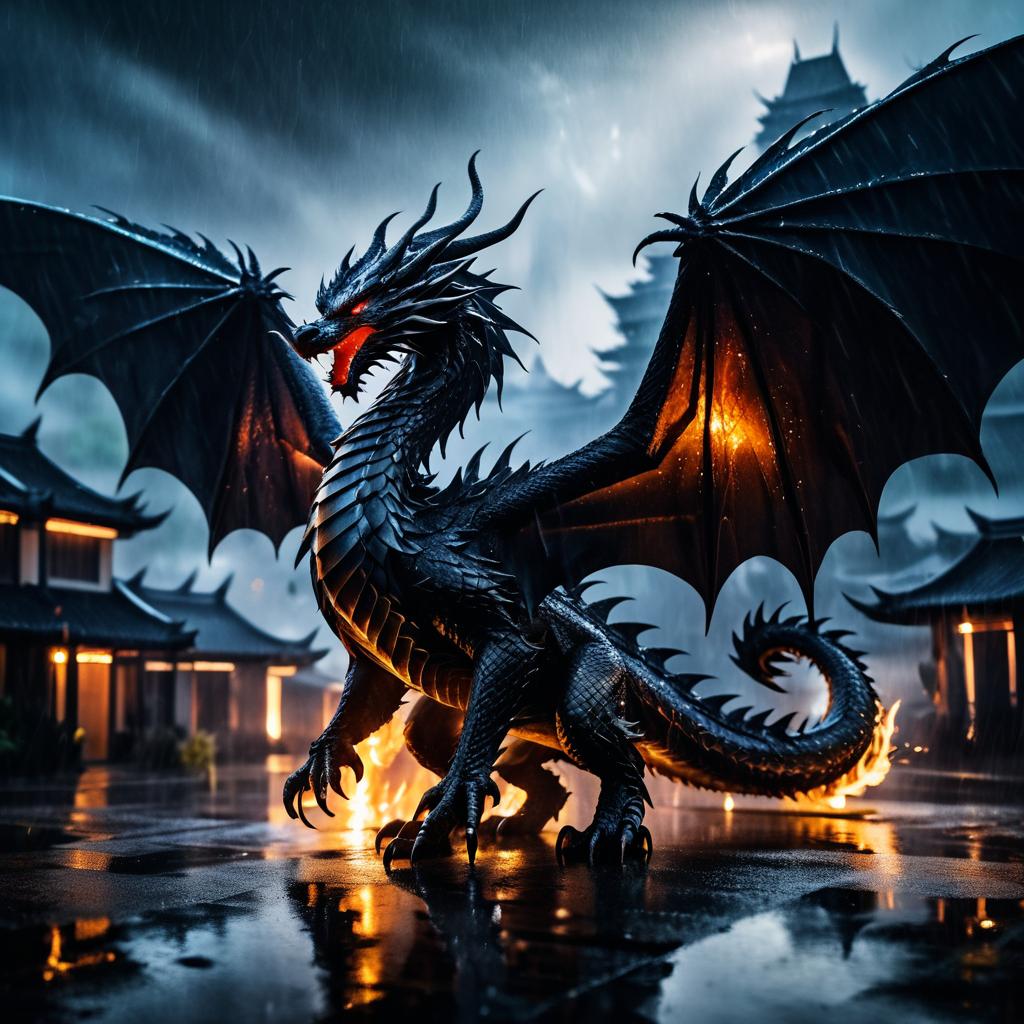 Dramatic Dragon Amidst Fiery Chaos