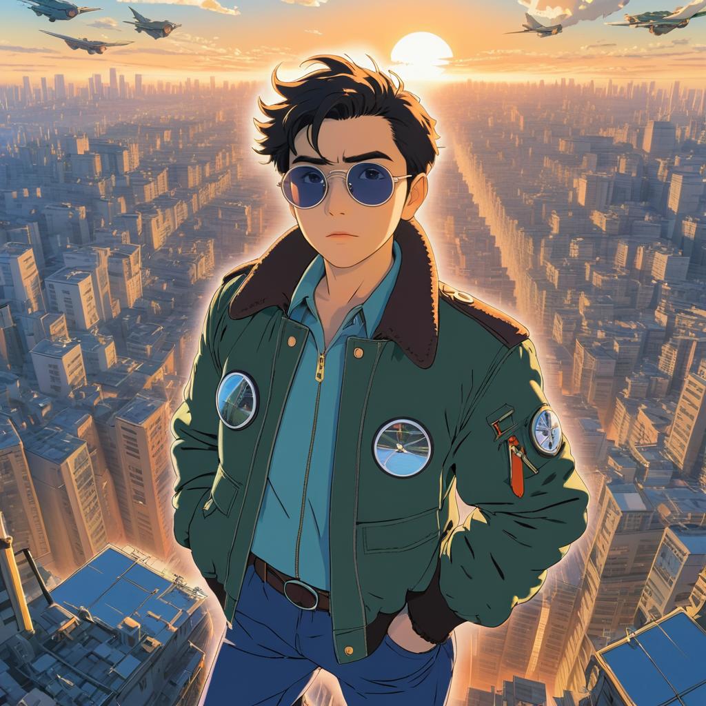 Aviator Adventures in a Miyazaki Cityscape