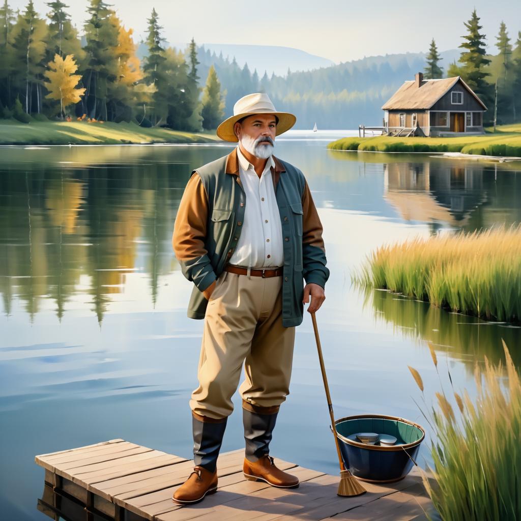 Elegant Fisherman by a Serene Lake