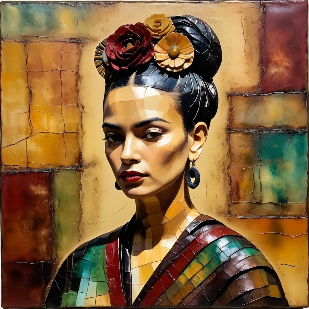 Moody Encaustic Art in Kahlo Style