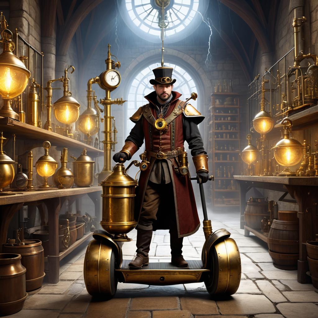 Steampunk Alchemist in Thunderstorm Lab