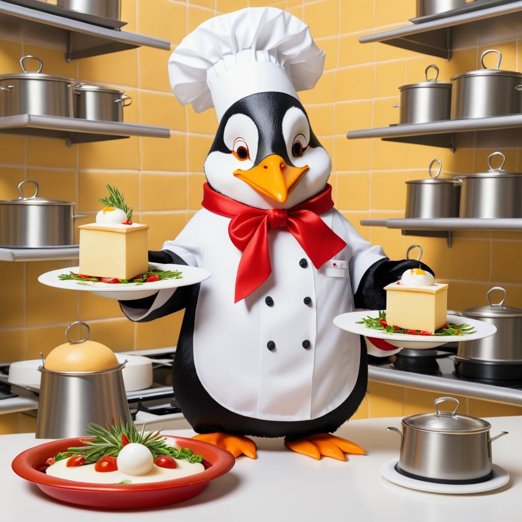 Chef Penguin with Gourmet Delicacies