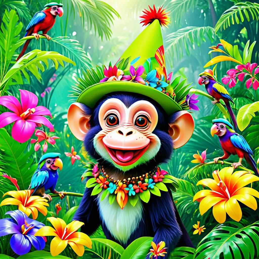 Whimsical Monkey Jester in Jungle Paradise