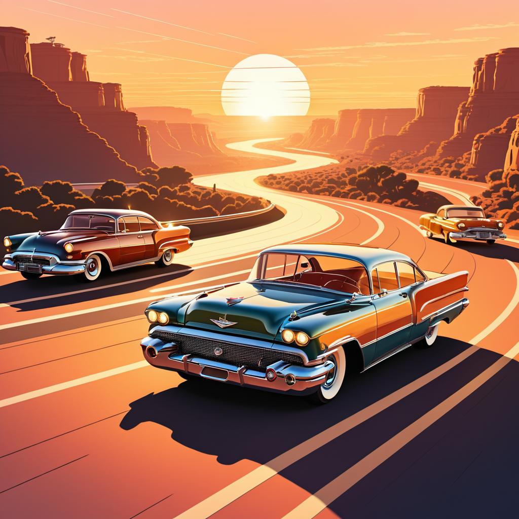 Vintage Car Racing at Sunset