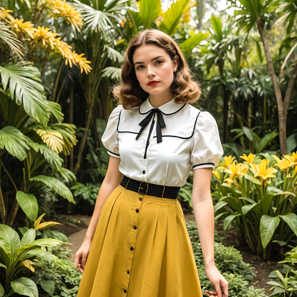 Vintage-Inspired Nostalgic Woman in A-Line Skirt