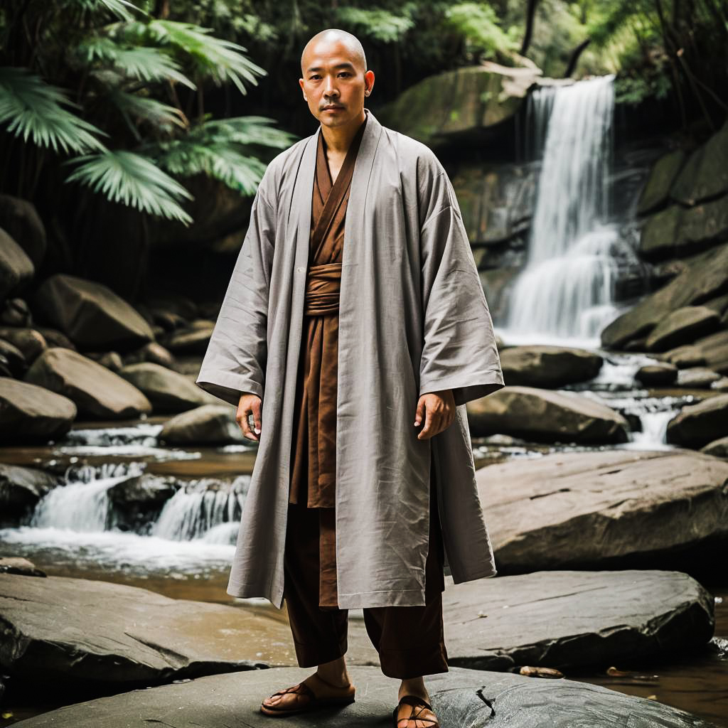 Serene Senior Monk in Flowing Linen