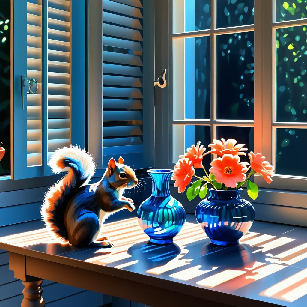 Realistic Digital Art of Squirrel and Vase