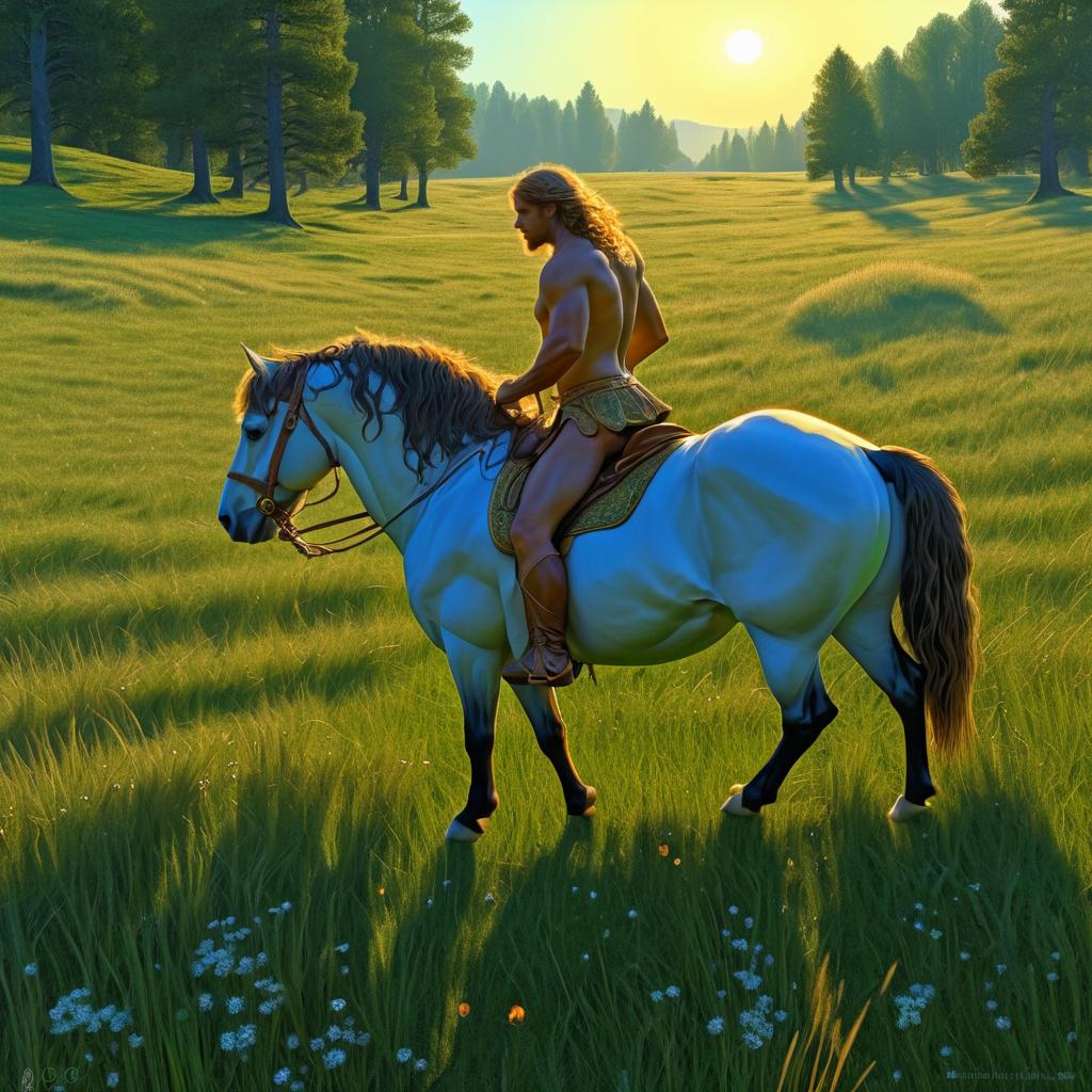 Fantasy Centaur Awakening in a Meadow