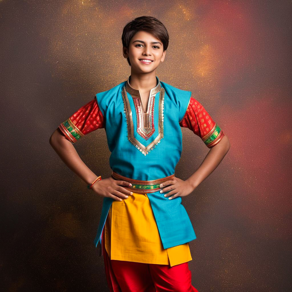 Delighted Boy in Colorful Navratri Attire