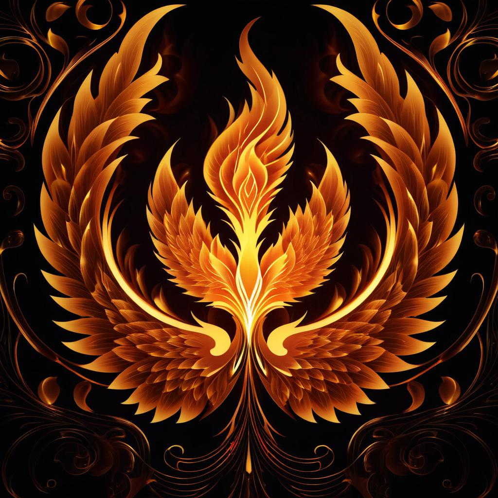 Symmetrical Phoenix Logo in Klimt Style