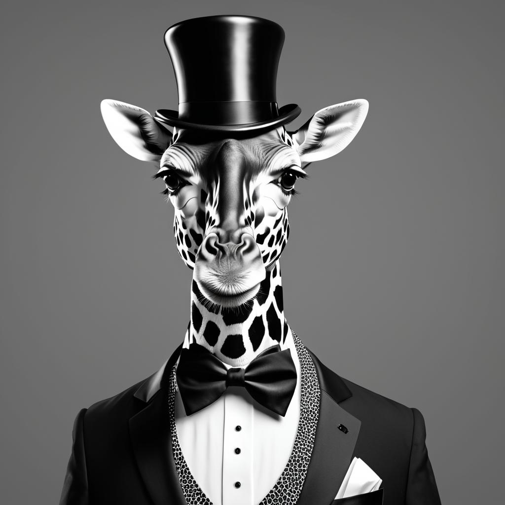 Elegant Giraffe in Tuxedo Illustration