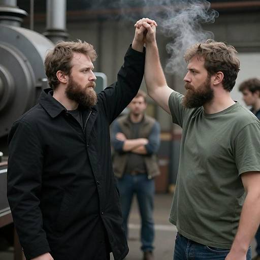 Intense Industrial Encounter Between Two Men