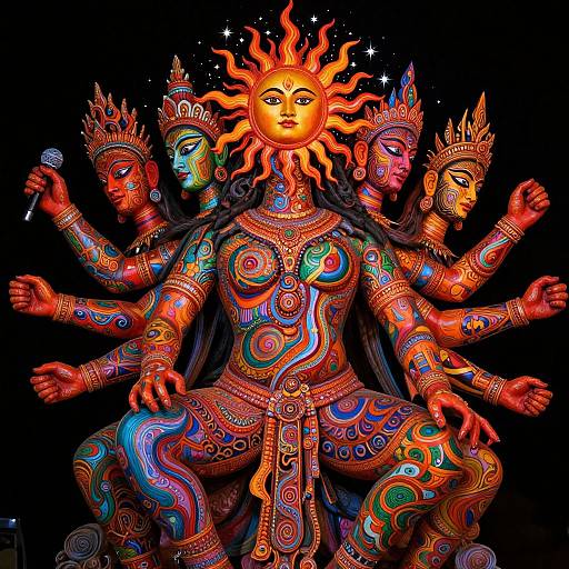 Psychedelic Multi-Headed Ravana Portrait