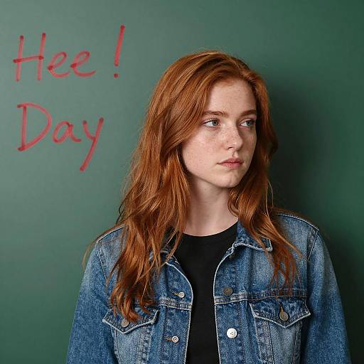 Young Redheaded Woman in Denim Jacket