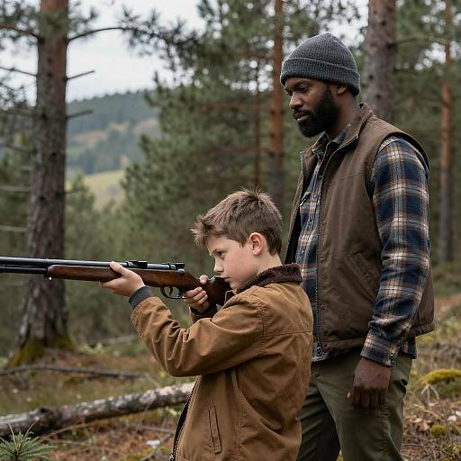 Man and Boy Hunting Lesson