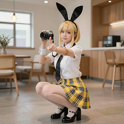 Blonde Cosplay Bunny Girl with Camera