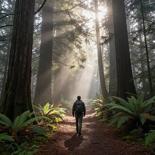 Lone Adventurer in Misty Forest
