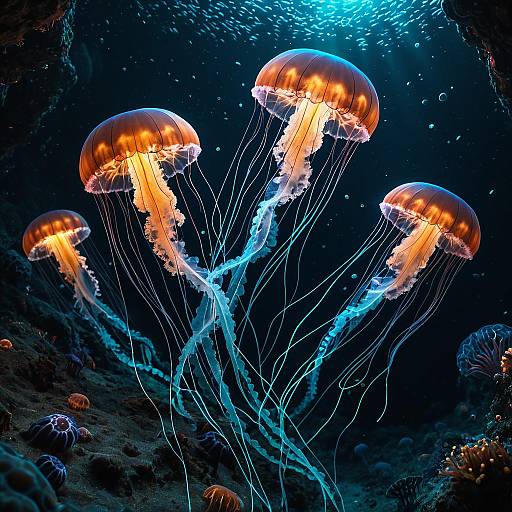 Glowing Jellyfish in Abyssal Ocean Trench