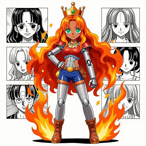 Cybernetic Anime Girl with Fire Hair