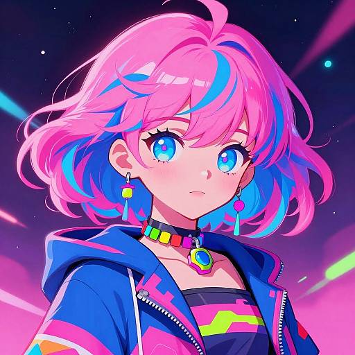 Futuristic Anime Girl with Neon Hair